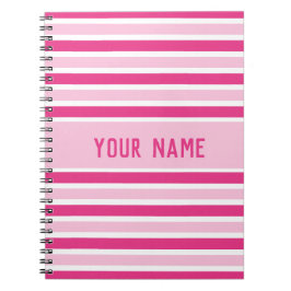 Schattigee Preppy Roze en Witte Strepen Naam Notitieboek