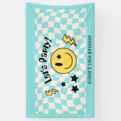 Schattigee Preppy Y2K Retro Pastel Blauwe Verjaard Spandoek (Verticaal)