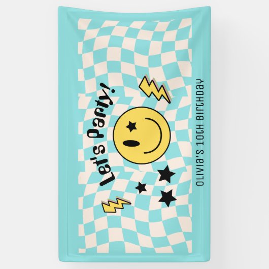 Schattigee Preppy Y2K Retro Pastel Blauwe Verjaard Spandoek (Verticaal)