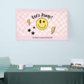 Schattigee Preppy Y2K Roze Retro Verjaardagsfeestb Spandoek (Beurs)