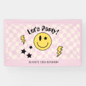 Schattigee Preppy Y2K Roze Retro Verjaardagsfeestb Spandoek (Horizontaal)