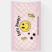 Schattigee Preppy Y2K Roze Retro Verjaardagsfeestb Spandoek (Verticaal)