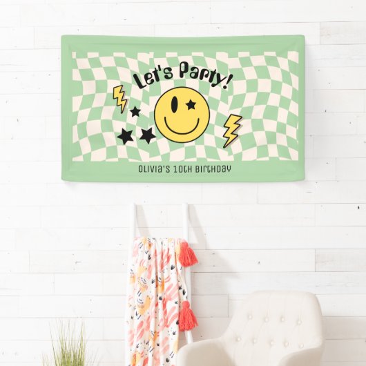 Schattigee Preppy Y2K Sage Groene Retro Verjaardag Spandoek (Insitu)