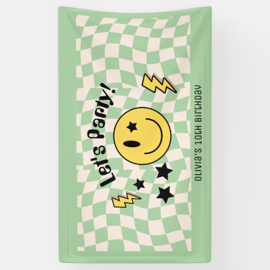 Schattigee Preppy Y2K Sage Groene Retro Verjaardag Spandoek (Verticaal)