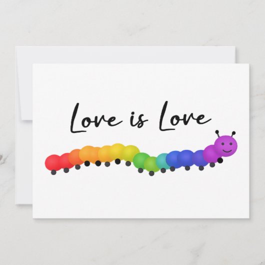 Schattigee PRIDE Regenboogkleuren lachende rups Feestdagenkaart (Voorkant)