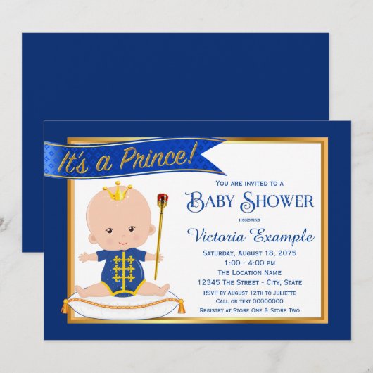 Schattigee Prince Baby Douche uitnodigingen (Voorkant / Achterkant)