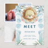 Schattigee Prince Lion Illustratie Fotocollage Geb Aankondiging (Voorkant / Achterkant)