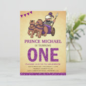 Schattigee Prince Paarse Glitter Eerste Verjaardag Kaart (Staand voorkant)