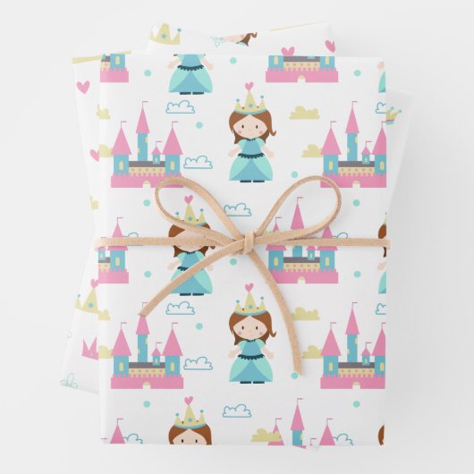 Schattigee Princess Castle Crown Pattern Girl Verj Inpakpapier Vel (In situ)
