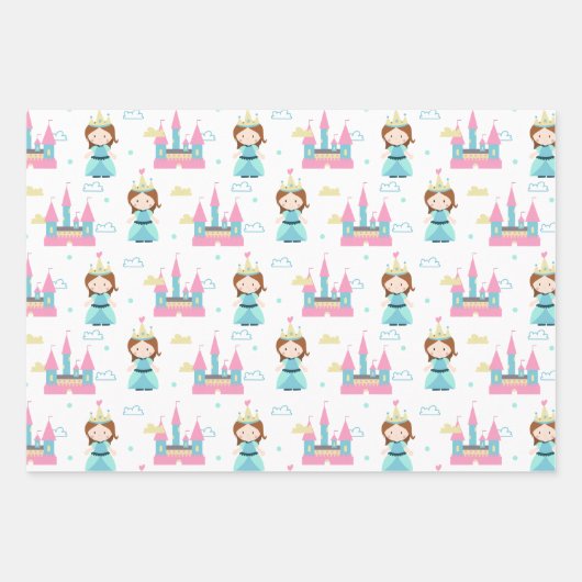 Schattigee Princess Castle Crown Pattern Girl Verj Inpakpapier Vel (Voorkant)