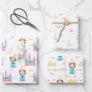 Schattigee Princess Castle Crown Pattern Girl Verj Inpakpapier Vel
