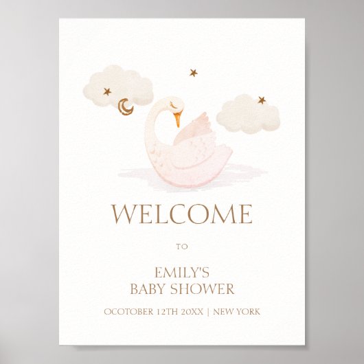 Schattigee Princess Swan Moon Star Baby shower Wel Poster (Voorkant)
