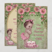 Schattigee prinses 1e verjaardagsfeestje kaart (Voorkant / Achterkant)