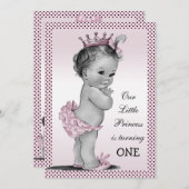 Schattigee prinses 1e verjaardagsfeestje kaart (Voorkant / Achterkant)