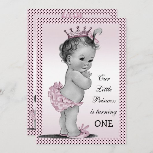 Schattigee prinses 1e verjaardagsfeestje kaart (Voorkant / Achterkant)