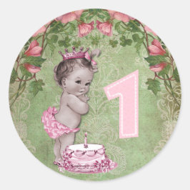 Schattigee  prinses 1e verjaardagsfeestje ronde sticker