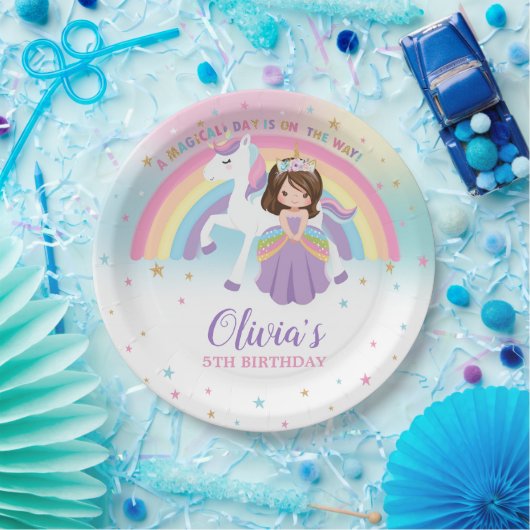 Schattigee Prinses & Eenhoorn Verjaardagsfeest Rai Papieren Bordje (Feest)