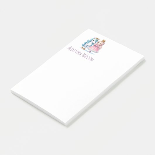 Schattigee Prinses & Eenhoorn Witte Monogram Naam Post-it® Notes (Schuin)