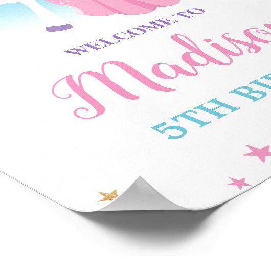 Schattigee prinses en eenhoorn verjaardag regenboo poster (Hoek)