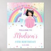 Schattigee prinses en eenhoorn verjaardag regenboo poster (Voorkant)