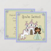 Schattigee Prinses en Eenhoorn Verjaardagsuitnodig Kaart (Voorkant / Achterkant)