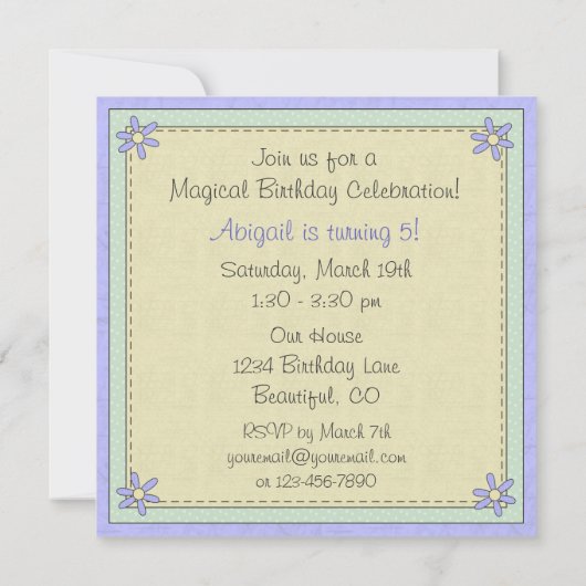 Schattigee Prinses en Eenhoorn Verjaardagsuitnodig Kaart (Achterkant)