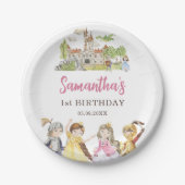 Schattigee prinses en ridders Verjaardag Papieren Bordje (Voorkant)