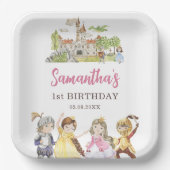 Schattigee Prinses en Ridders Verjaardagsplein Papieren Bordje (Voorkant)