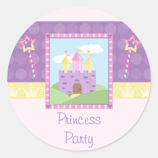 Schattigee prinses feestkasteel verjaardagsfeestje ronde sticker (Voorkant)