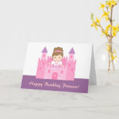 Schattigee prinses in Castle Girl Happy Birthday Kaart (Gele Bloem)