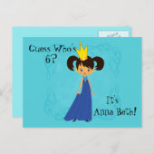 Schattigee prinses met kroonverjaardagsuitnodiging uitnodiging briefkaart (Voorkant / Achterkant)