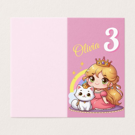  Schattigee prinses met witte kat Kaart (Buitenkant ongevouwen)