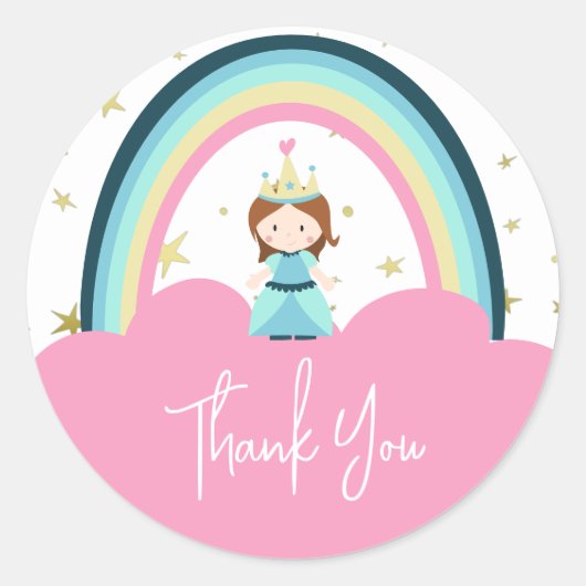 Schattigee prinses Rainbow bedankt Ronde Sticker (Voorkant)