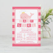 Schattigee Prinses Walvis Meisje Baby shower Uitno Kaart (Staand voorkant)