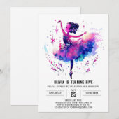 Schattigee Printable Ballerina Verjaardag Kaart (Voorkant / Achterkant)