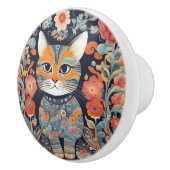 Schattigee psychedelische kat, bloemen, wandtapijt keramische knop (Rechts)