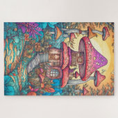 Schattigee Psychedelische Mushroom House Illustrat Legpuzzel (Horizontaal)