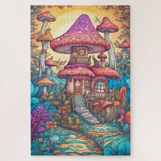 Schattigee Psychedelische Mushroom House Illustrat Legpuzzel (Verticaal)