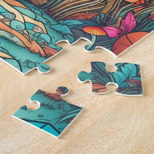 Schattigee Psychedelische Mushroom House Illustrat Legpuzzel (Zijkant)