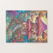 Schattigee Psychedelische Mushroom House Illustrat Legpuzzel (Horizontaal)