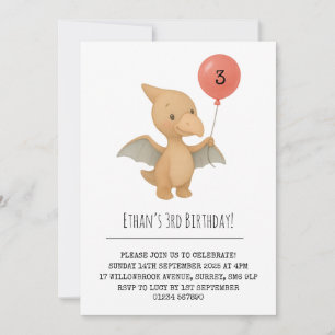 Schattigee pterodactyl met roze ballon verjaardag kaart