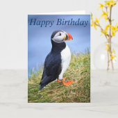 Schattigee Puffin Happy Birthday Wenskaart Kaart (Gele Bloem)