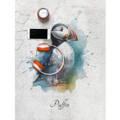 Schattigee puffin in blauwe waterverf aanpasbaar bad handdoek