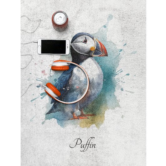 Schattigee puffin in blauwe waterverf aanpasbaar bad handdoek