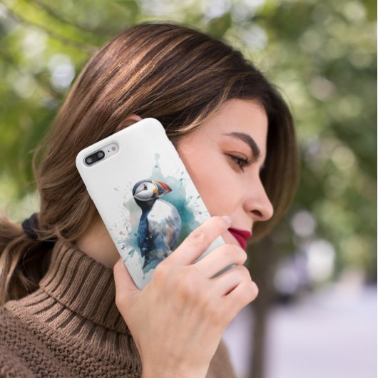 Schattigee puffin in blauwe waterverf, aanpasbaar Case-Mate iPhone case