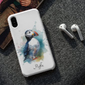Schattigee puffin in blauwe waterverf, aanpasbaar Case-Mate iPhone case