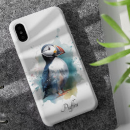 Schattigee puffin in blauwe waterverf, aanpasbaar Case-Mate iPhone case