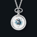Schattigee puffin in blauwe waterverf, aanpasbaar horloge<br><div class="desc">waterverf schilderij in blauw van een leuke puffin</div>