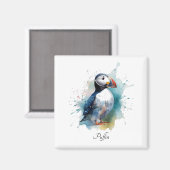 Schattigee puffin in blauwe waterverf, aanpasbaar magneet (Voorkant / Achterkant)
