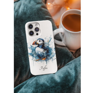 Schattigee puffin in blauwe waterverf Case-Mate iPhone case